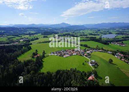 Luftaufnahme von Siedlungen bei Kempten im AllgÃ¤U Stockfoto