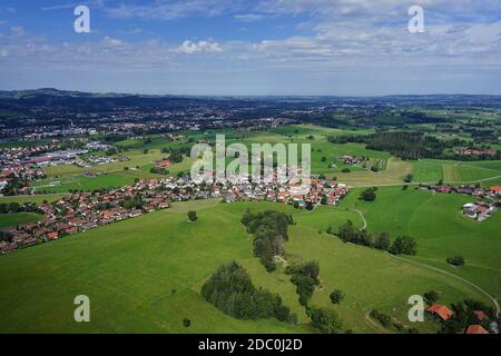 Luftaufnahme von Siedlungen bei Kempten im AllgÃ¤U Stockfoto