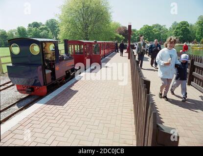 Miniatur-Dampfeisenbahn im Markeaton Park, Derby, East Midlands, England, Großbritannien Stockfoto