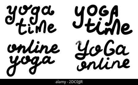 Yoga-Zeit. Yoga-Kurse und Online-Konzept. Schrift Kalligraphie Zitat. Vektor eps handgeschriebener Pinsel schwarzen Text isoliert auf weißem Hintergrund. Stock Vektor