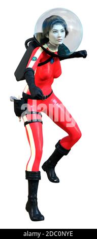 3D-Rendering einer jungen Frau in einem Skelett Kostüm für Halloween-Party, die isoliert auf weißem Hintergrund Stockfoto