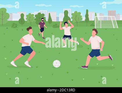 Outdoor Fußball Spiel flache Farbe Vektor Illustration Stock Vektor