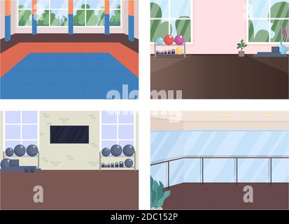 Gym Zimmer flache Farbe Vektor Illustration Set Stock Vektor