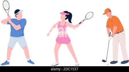 Tennisspieler Paar flache Farbe Vektor gesichtslosen Charakter-Set Stock Vektor