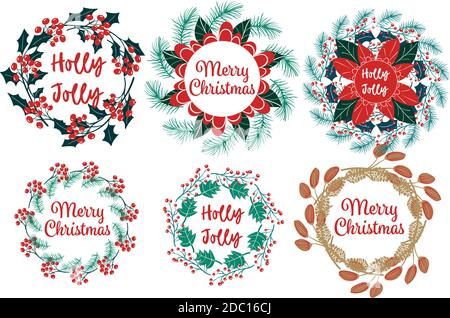Weihnachtskranz handgezeichnete Illustration für Grußkarten Stock Vektor