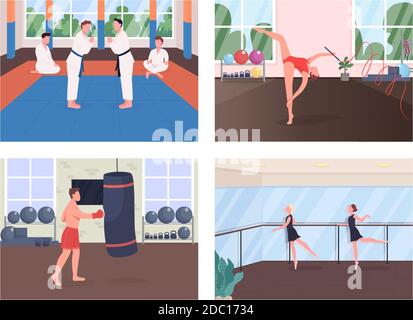 Gym Training flach Farbe Vektor Illustration Set Stock Vektor