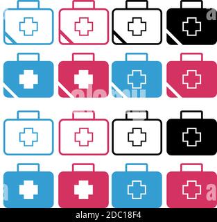 Vektor-Set von medizinischen Symbolen Vektor für Web-Design und mobile. Farbig. Feuerwehrmann, Verbandskasten mehrfarbig Stil Symbol. EPS 10 Stock Vektor