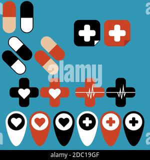 Vektor-Set von medizinischen Symbolen Vektor für Web-Design und mobile. Farbig. Feuerwehrmann, Verbandskasten mehrfarbig Stil Symbol. EPS 10 Stock Vektor