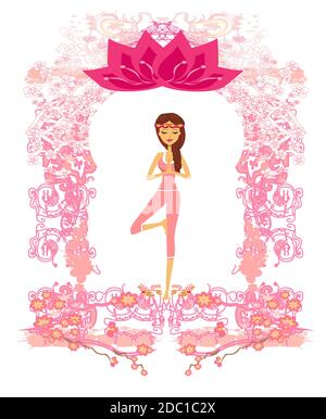 Schöne Frau in einer traditionellen Yoga-Pose - dekorative Karte Stockfoto