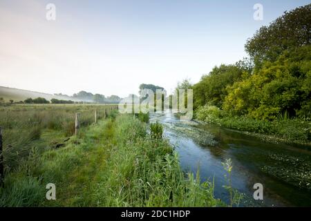 Der Fluss Wylye in der Nähe des Dorfes Longbridge Deverill in Wiltshire. Stockfoto