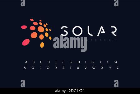 Abstract sun, flat style vector logo concept. Awesome orange isolated icon on black background. Round solar for business and startup Stock Vektor
