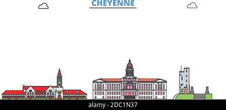 Vereinigte Staaten, Cheyenne Linie Stadtbild, flache Vektor. Travel City Wahrzeichen, oultine Illustration, Linie Welt Symbole Stock Vektor