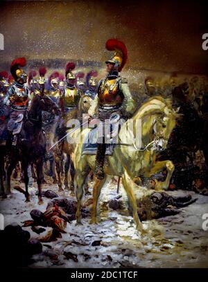 Vor dem Laden. Die Carabiniers in Winkowo , 1900, Jean-Baptiste Édouard Detaille, 1848 – 1912, Alphonse de Neuville, 1835-1885, Frankreich, Französisch, Deutsch, Stockfoto