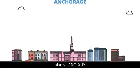 Vereinigte Staaten, Anchorage Linie Stadtbild, flache Vektor. Travel City Wahrzeichen, oultine Illustration, Linie Welt Symbole Stock Vektor