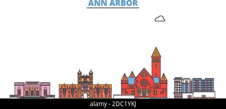 Vereinigte Staaten, Ann Arbor Linie Stadtbild, flache Vektor. Travel City Wahrzeichen, oultine Illustration, Linie Welt Symbole Stock Vektor