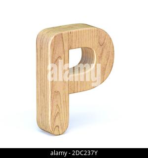 Abgerundete Holzschriftart Buchstabe P 3D Rendering Illustration isoliert auf Weißer Hintergrund Stockfoto