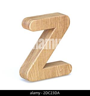 Abgerundete Holzschriftart Buchstabe Z 3D Rendering Illustration isoliert auf Weißer Hintergrund Stockfoto