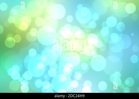 Abstrakt Verlauf grün hell türkis blau glänzend verschwommen Hintergrund Textur mit kreisförmigen Bokeh Lichter in sanften Farben Stil. Wunderschöne Kulisse. Spac Stockfoto