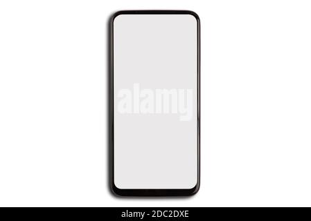 Generisches Smartphone mit leerem Bildschirm isoliert auf weißem Hintergrund Stockfoto