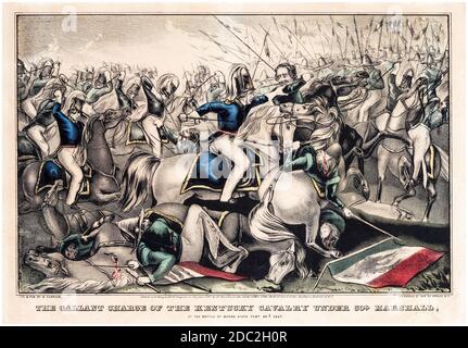 Die Gallante Ladung der Kentucky Kavallerie unter Oberst Marshall in der Schlacht von Buena Vista, 23. Februar 1847, (Schlacht von Angostura), Mexikanisch-Amerikanischen Krieg (1846-1848), Druck von Nathaniel Currier, 1847 Stockfoto