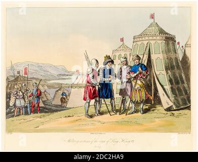 15. Jahrhundert Englische Militärkostüme der Regierungszeit von König Heinrich VI., 1447, Druck von John Augustus Atkinson, John Hill & Charles Hamilton Smith, 1812 Stockfoto