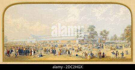 The Great Exhibition: Außenansicht des Crystal Palace aus dem Südwesten, Hyde Park, London, 1851, Holzschnitt von George Baxter, 1851 Stockfoto