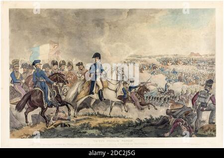 Herzog von Wellington und seine Offiziere in der Schlacht von Waterloo, 18. Juni 1815, Druck von Thomas Sutherland nach William Heath, 1836 Stockfoto