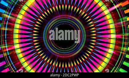 Abstrakt kosmischen Regenbogen bunten Kreis Hintergrund. Glühende Strahlen strahlen aus der Mitte. Sternform. 3D-gerendertes Designelement Stockfoto