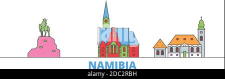 Namibia Linie Stadtbild, flache Vektor. Travel City Wahrzeichen, oultine Illustration, Linie Welt Symbole Stock Vektor