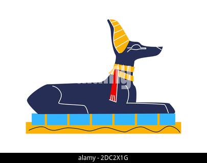 Alte Ägypten Wandkunst oder Wandbild Element Cartoon Vektor. Monumentale Malerei ägyptischen Kultur Symbole, alten gott Anubis, Tier Hund Figur, isoliert auf weiß Stock Vektor