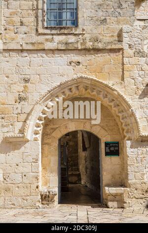 Israel, Jerusalem, Berg Zion, Kirche und Kloster der Dormition, Eingang zum Abendmahl - Raum des Letzten Abendmahls - der obere Raum über dem Grab o Stockfoto