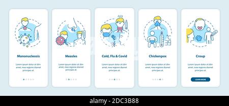 Virale Halsschmerzen verursacht Onboarding mobile App Seite Bildschirm mit Konzepte Stock Vektor