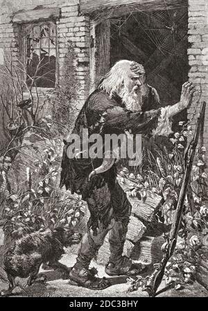 Rip Van Winkle. Porträt´s gleichnamigen Charakters in Washington Irvings Kurzgeschichte. Nach einem Stich von John Steeple Davis aus einem Werk des Künstlers Charles Maurand. Stockfoto