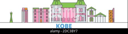 Japan, Kobe Linie Stadtbild, flache Vektor. Travel City Wahrzeichen, oultine Illustration, Linie Welt Symbole Stock Vektor