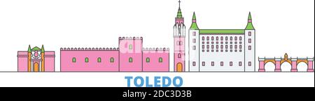 Spanien, Toledo Linie Stadtbild, flache Vektor. Travel City Wahrzeichen, oultine Illustration, Linie Welt Symbole Stock Vektor