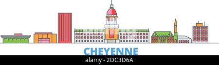 Vereinigte Staaten, Cheyenne Linie Stadtbild, flache Vektor. Travel City Wahrzeichen, oultine Illustration, Linie Welt Symbole Stock Vektor