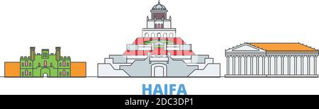 Israel, Haifa Linie Stadtbild, flache Vektor. Travel City Wahrzeichen, oultine Illustration, Linie Welt Symbole Stock Vektor