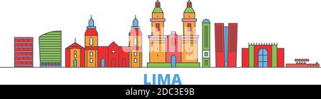 Peru, Lima Linie Stadtbild, flache Vektor. Travel City Wahrzeichen, oultine Illustration, Linie Welt Symbole Stock Vektor