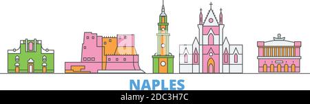 Italien, Neapel Linie Stadtbild, flache Vektor. Travel City Wahrzeichen, oultine Illustration, Linie Welt Symbole Stock Vektor