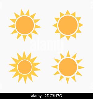 Sonnensymbole und Symbole gesetzt. Vektor-Illustration mit flachem Design Stock Vektor