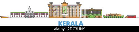 Indien, Kerala Linie Stadtbild, flache Vektor. Travel City Wahrzeichen, oultine Illustration, Linie Welt Symbole Stock Vektor