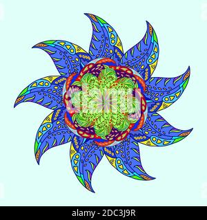 Sternenähnliches ornamentales Muster aus farbigen floralen Doodle-Elementen Stock Vektor