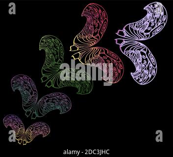 Eine Reihe von mehrfarbigen stilisierten Schmetterlingen von Mustern Stock Vektor