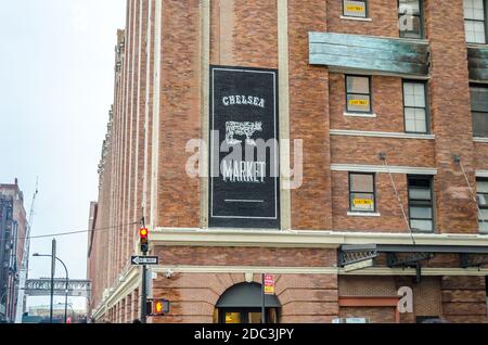 Historischer Chelsea Markt in NYC Manhattan. Altes Gebäude im Meatpacking District, New York City, USA Stockfoto