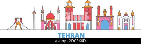 Iran, Teheran Linie Stadtbild, flache Vektor. Travel City Wahrzeichen, oultine Illustration, Linie Welt Symbole Stock Vektor