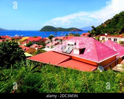 Die typischen Häuser von 'Terre-de-Haut' auf der 'Iles des Saintes', Guadeloupe Stockfoto