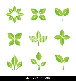 Green Leaves Flat Design Symbole und Symbole Sammlung. Vektorgrafik Stock Vektor