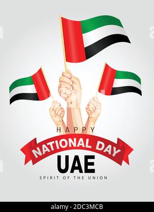 UAE Nationalfeiertag 2. Dezember mit Handfahnen. vektor-Illustration Stock Vektor
