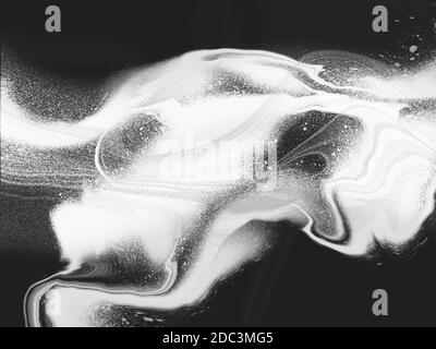 Abstrakter Hintergrund schwarz und weiß Farbe, Fluid Design Acryl Kunstwerk Stockfoto