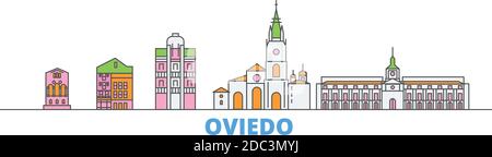 Spanien, Oviedo Linie Stadtbild, flache Vektor. Travel City Wahrzeichen, oultine Illustration, Linie Welt Symbole Stock Vektor